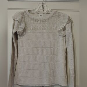 NEW River Island Frill Ruffle Illusion Accent Long Sleeve Knit Sweater Sz 8